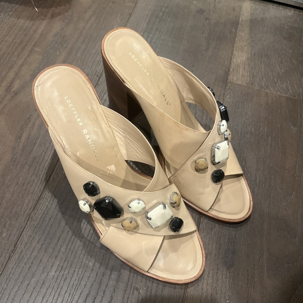 Loeffler Randall Women's Beige Slip-On Platform Open Toe Shoes Size 9B